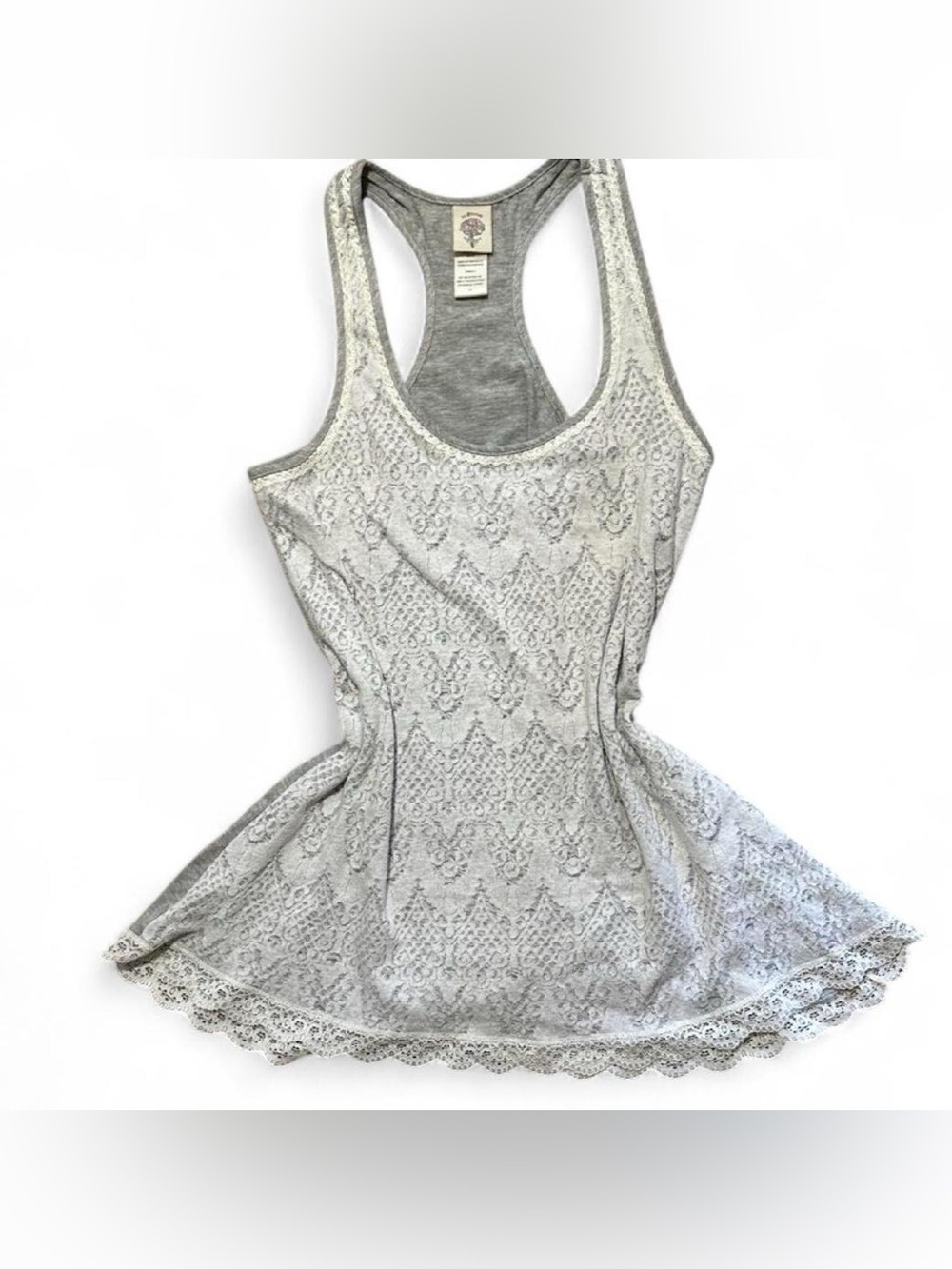 Y2k cottage fairycore In Bloom Lace Overlay tank top in Light Gray